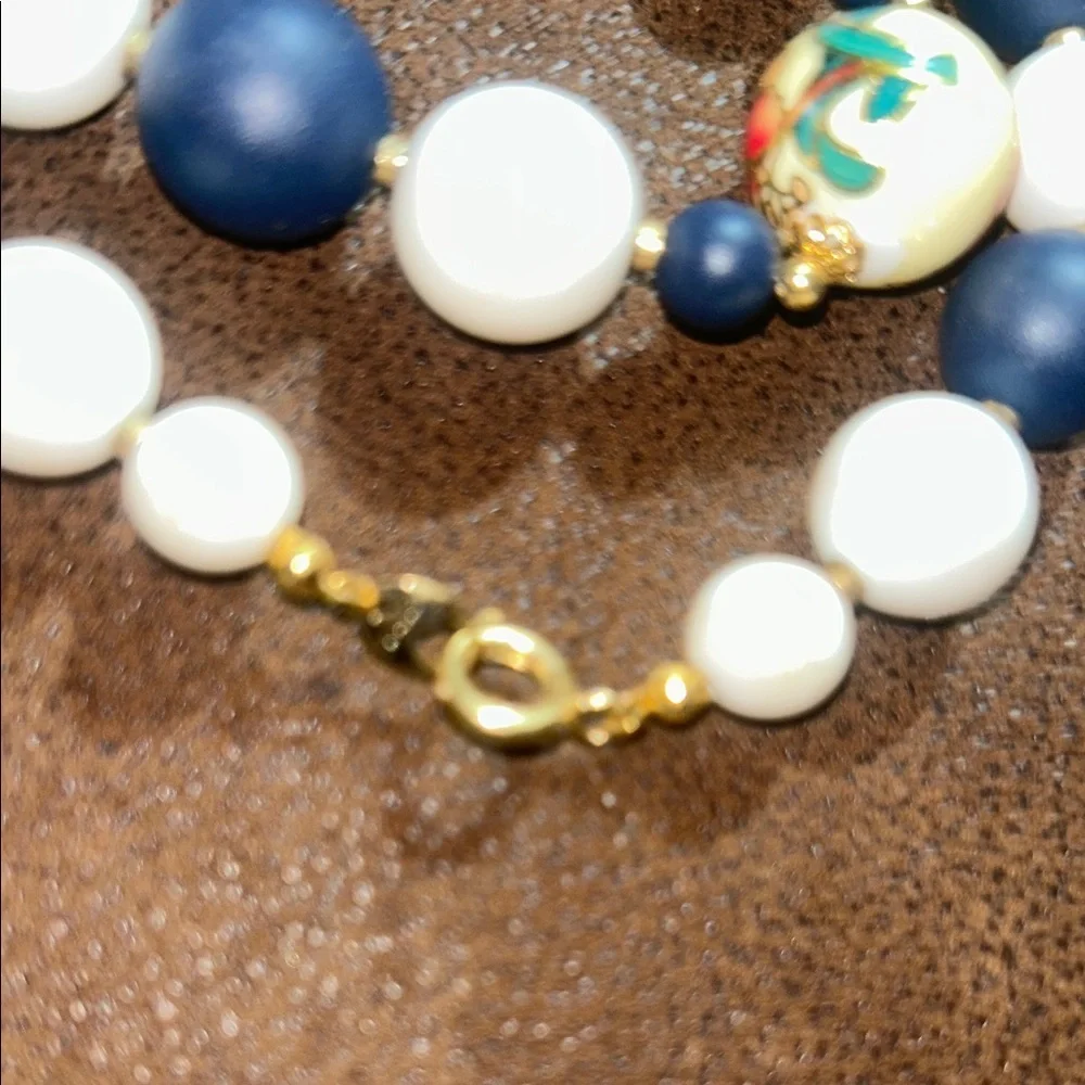 Folk Art-Cloisonne Vintage Beaded Painted Japan Necklace & Earring Set